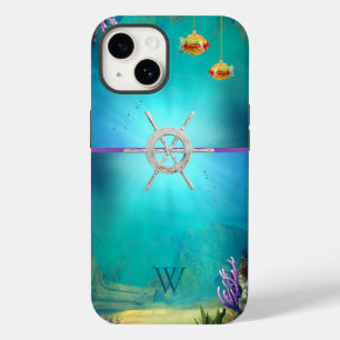 Coque Pour iPhone 14 Scène sous-marine multicolore monogramme avec pois