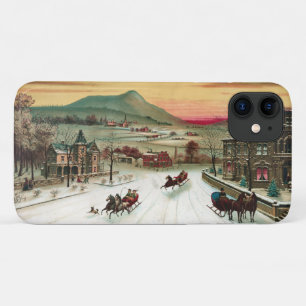 Coques Pour iPhone Scène vintage de Noël de pays