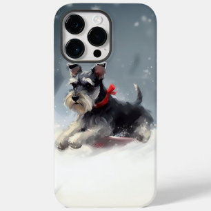 Coque Pour Pour iPhone 14 Pro Max Schnauzer miniature neige de Noël hiver