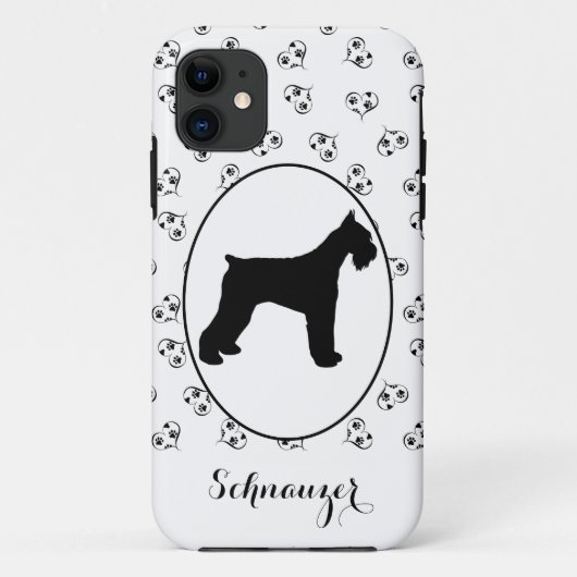 Coques Case-Mate iPhone Schnauzer Silhouette Coeurs et Empreintes de patte (Dos)