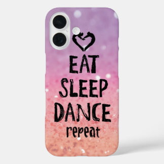 Coques iPhone 16 Scintillant mangez, dormez, dansez le cas
