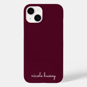 Coque Pour iPhone 14 Script Bourgogne   Monogramme moderne élégant