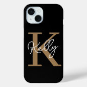 Coques Case-Mate iPhone Script de monogramme d'or noir moderne (Verso)