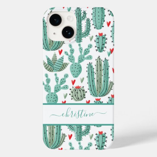 Coques Case-Mate iPhone Script de nom blanc vert Cactus (Verso)