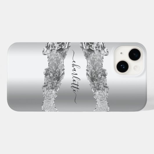 Coques Case-Mate iPhone Script de nom de marbre argenté (Verso (horizontal))