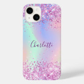 Coques Case-Mate iPhone Script de nom holographique rose violet (Verso)