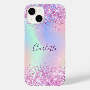 Coque Pour iPhone 14 Script de nom holographique rose violet