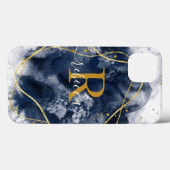 Coques Case-Mate iPhone Script de nom personnalisé Monogramme gris or abst (Verso (horizontal))