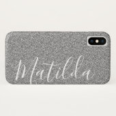 Coques Case-Mate iPhone Script de nom personnalisé Paillettes Argent (Dos (Horizontal))