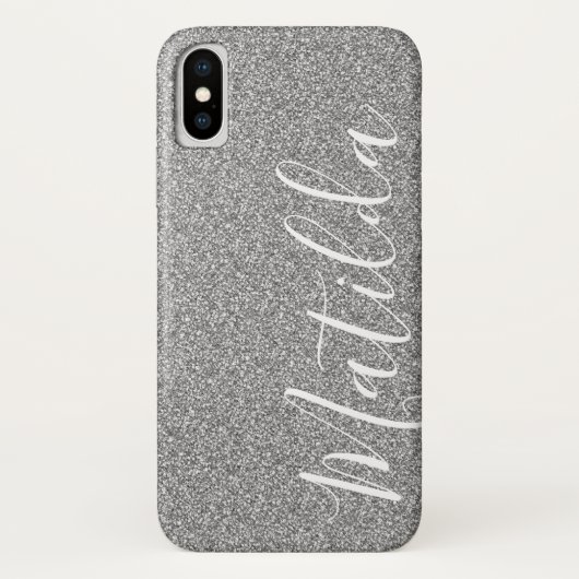 Coques Case-Mate iPhone Script de nom personnalisé Paillettes Argent (Dos)