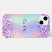 Coques Case-Mate iPhone Script de nom rose violet holographique (Verso (horizontal))