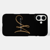 Coques Case-Mate iPhone Script élégant de monogramme noir et or (Verso (horizontal))