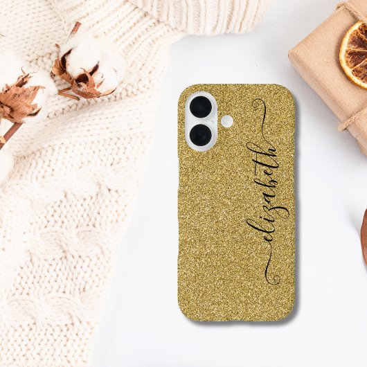 Coques Case-Mate iPhone Script élégant personnalisé avec paillettes dorées