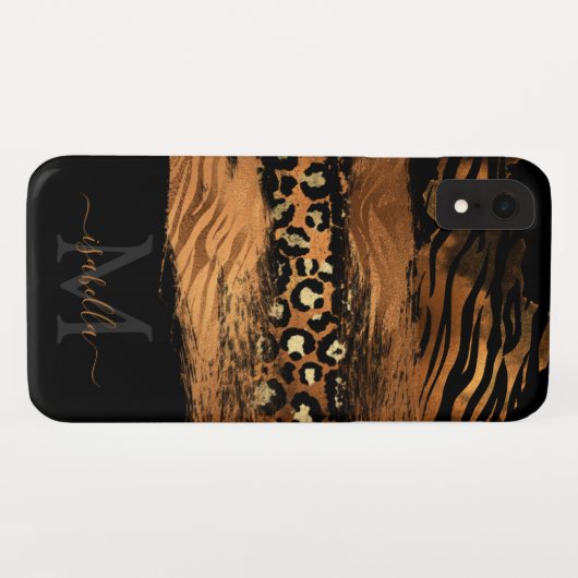 Coques Case-Mate iPhone Script en cuivre moderne monogramme (Dos (Horizontal))