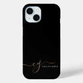 Coques Case-Mate iPhone Script féminin Black Gold moderne Monogramme (Verso)
