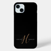 Coques Case-Mate iPhone Script féminin Black Gold moderne Monogramme (Verso)