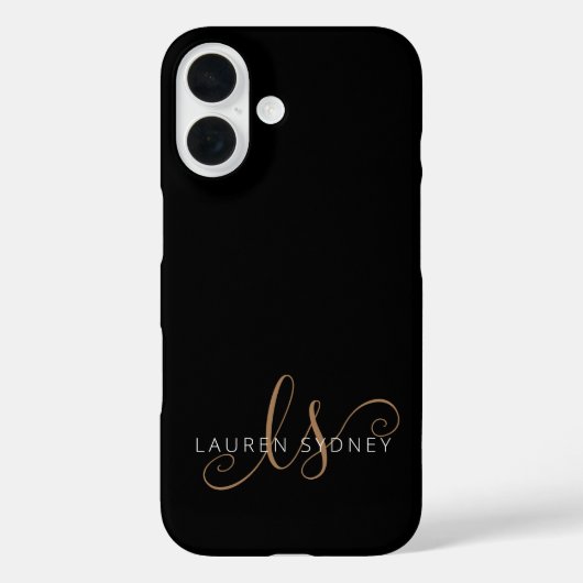 Coques Case-Mate iPhone Script féminin Black Gold moderne Monogramme (Verso)