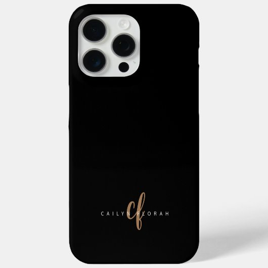 Coques Case-Mate iPhone Script féminin Black Gold moderne Monogramme (Verso)