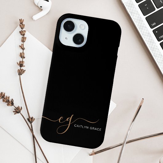 Coques Case-Mate iPhone Script féminin Black Gold moderne Monogramme