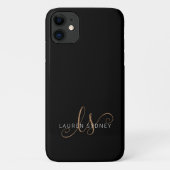 Coques Case-Mate iPhone Script féminin Black Gold moderne Monogramme (Dos)