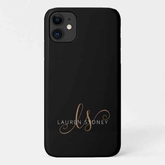 Coques Case-Mate iPhone Script féminin Black Gold moderne Monogramme (Dos)