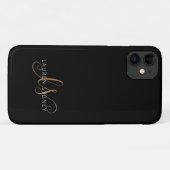 Coques Case-Mate iPhone Script féminin Black Gold moderne Monogramme (Dos (Horizontal))