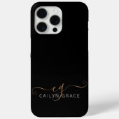 Coques Case-Mate iPhone Script féminin Black Gold moderne Monogramme (Verso)