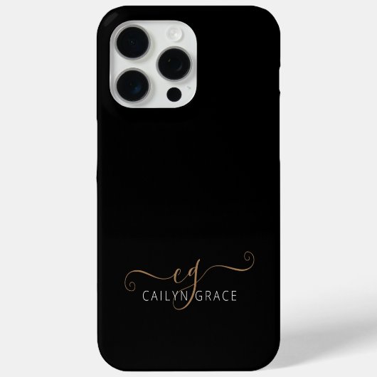 Coques Case-Mate iPhone Script féminin Black Gold moderne Monogramme (Verso)