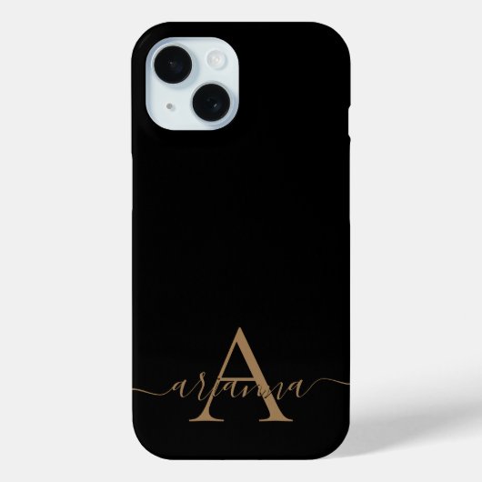 Coques Case-Mate iPhone Script féminin Black Gold moderne Monogramme (Verso)