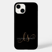 Coques Case-Mate iPhone Script féminin Black Gold moderne Monogramme (Verso)