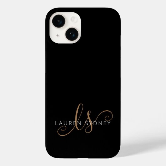 Coques Case-Mate iPhone Script féminin Black Gold moderne Monogramme (Verso)