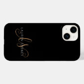 Coques Case-Mate iPhone Script féminin Black Gold moderne Monogramme (Verso (horizontal))