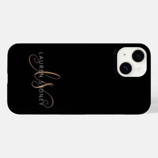 Coques Case-Mate iPhone Script féminin Black Gold moderne Monogramme (Verso (horizontal))