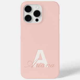 Coque iPhone 15 Pro Max Script Feminine Rose-Bleu Moderne Monogramme