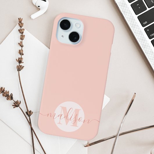 Coques Case-Mate iPhone Script Feminine Rose-Bleu Moderne Monogramme