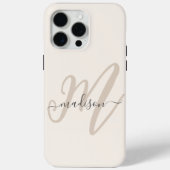 Coques Case-Mate iPhone Script gras Monogramme élégant et nom en beige (Verso)