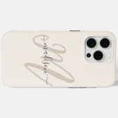 Coques Case-Mate iPhone Script gras Monogramme élégant et nom en beige (Verso (horizontal))