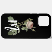 Coques Case-Mate iPhone Script initial élégant couleur noire avec rose (Verso (horizontal))