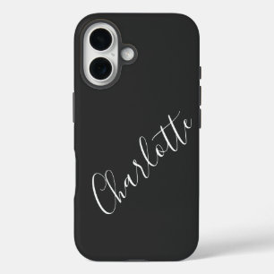 Coques iPhone 16 Script minimaliste Nom personnalisé noir blanc