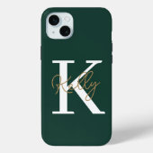 Coques Case-Mate iPhone Script moderne Emerald Green Monogram (Verso)