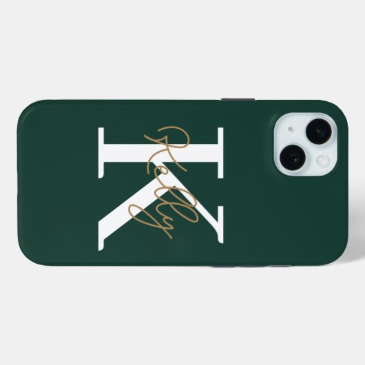 Coques Case-Mate iPhone Script moderne Emerald Green Monogram (Verso (horizontal))