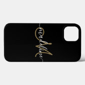 Coques Case-Mate iPhone Script moderne Monogramme Or noir (Verso (horizontal))