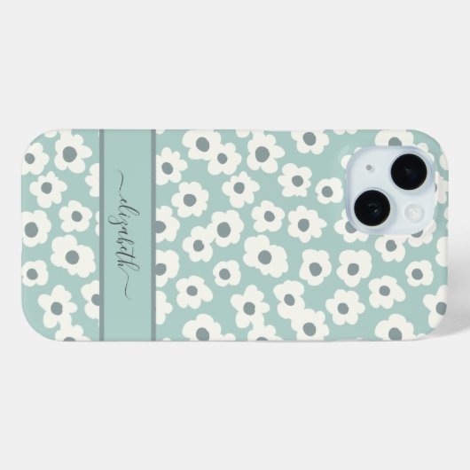 Coques Case-Mate iPhone Script Monogram Boho Vert Blanc Gris Floral (Verso (horizontal))
