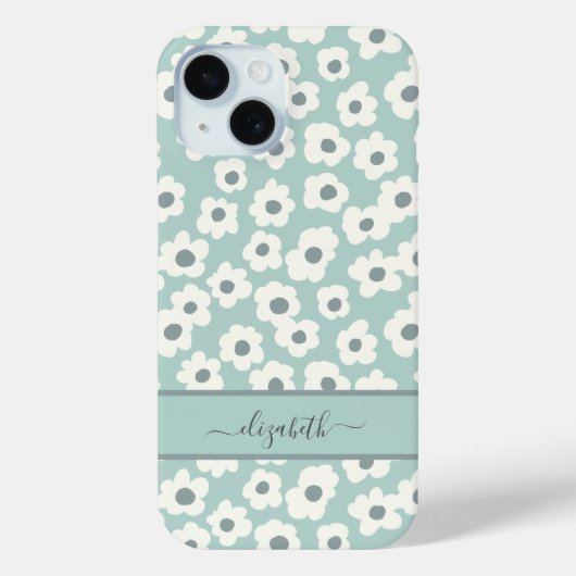 Coques Case-Mate iPhone Script Monogramme Boho vert blanc gris floral (Verso)