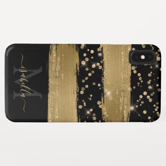 Coques Case-Mate iPhone Script Monogramme en or noir (Dos (Horizontal))