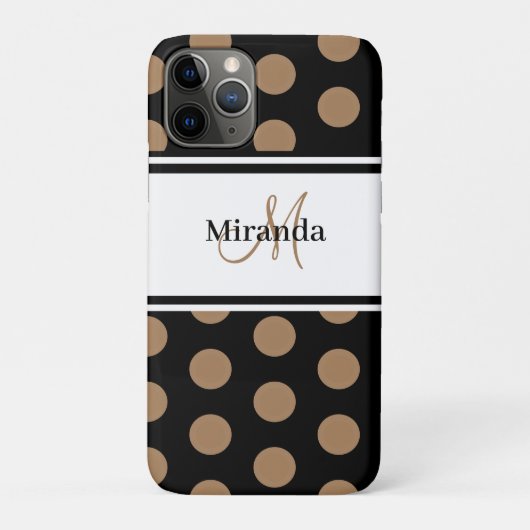 Coques Case-Mate iPhone Script Monogramme noir blanc Pois Brown (Dos)