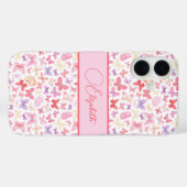 Coques Case-Mate iPhone Script Monogramme rose violet papillons jaunes (Verso (horizontal))