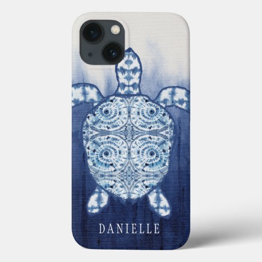 Coques Case-Mate iPhone Sea Turtle Art Plage Nautique Shibori Motif bleu (Verso)