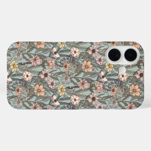 Coques Case-Mate iPhone Seafoam Pink Yellow Retro Wildflower (Verso (horizontal))