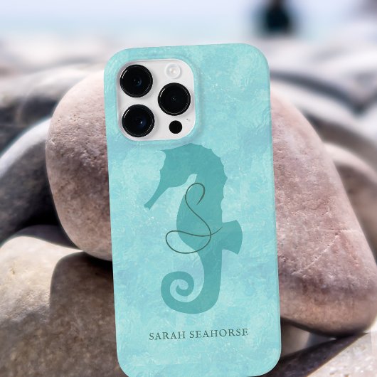 Coques Case-Mate iPhone Seahorse Monogram Aqua Blue Cool Poisson tropical